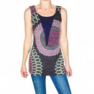 Aryeh Purple Green Abstract Mandala Bohemian Summer Tunic Tank Top